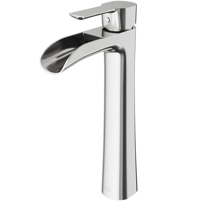 VIGO Niko Single Handle Vessel Sink Bathroom Faucet with Deck Plate, Brushed Nickel K9