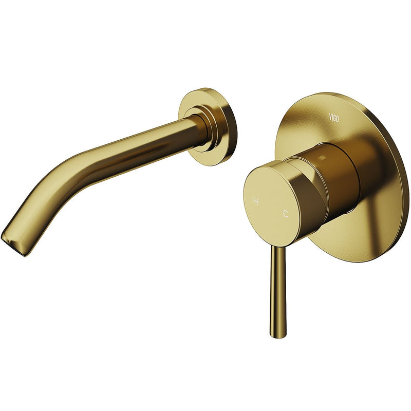 VIGO Olus Wall Mount Single Lever Bathroom Sink Faucet, WaterSense Certified, Matte BGold V0