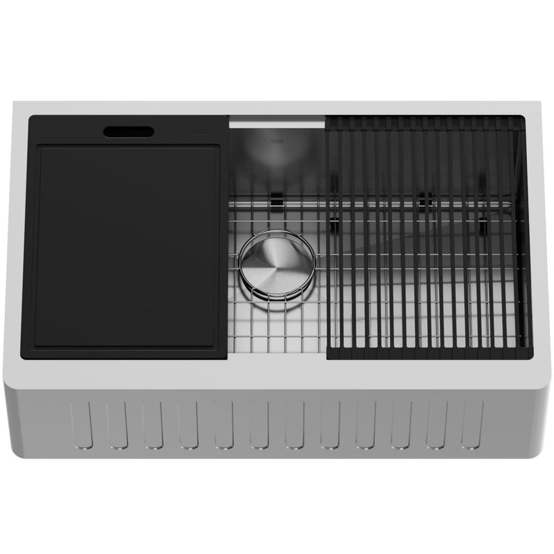 VIGO Oxford 1-Bowl Stainless Steel Apron Front Farmhouse Kitchen Sink with Accessories, 33-in X0