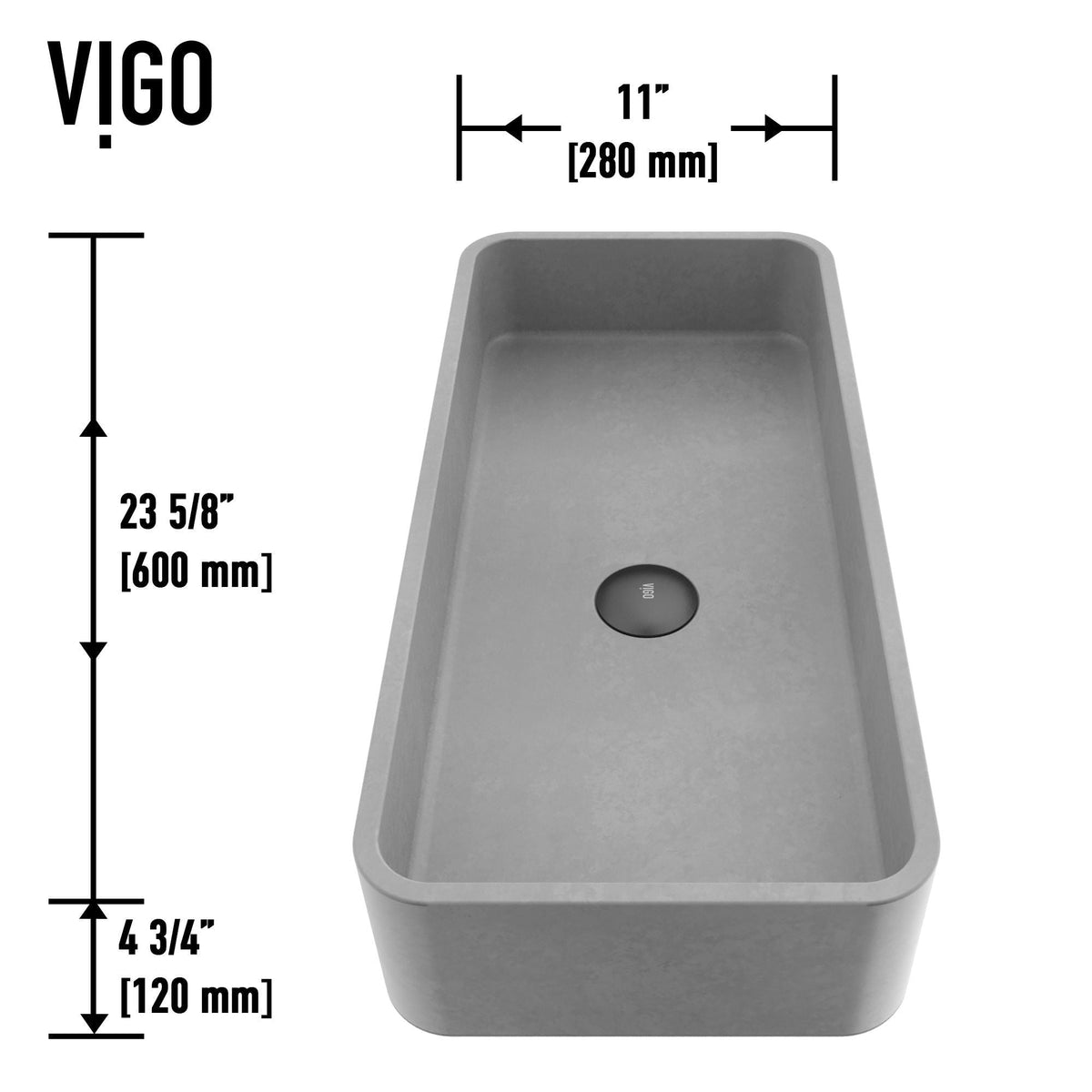 VIGO Palazzo Gothic ConcretoStone 24x11-in Deep Grey Bathroom Sink/Basin with Rectangular Vessel