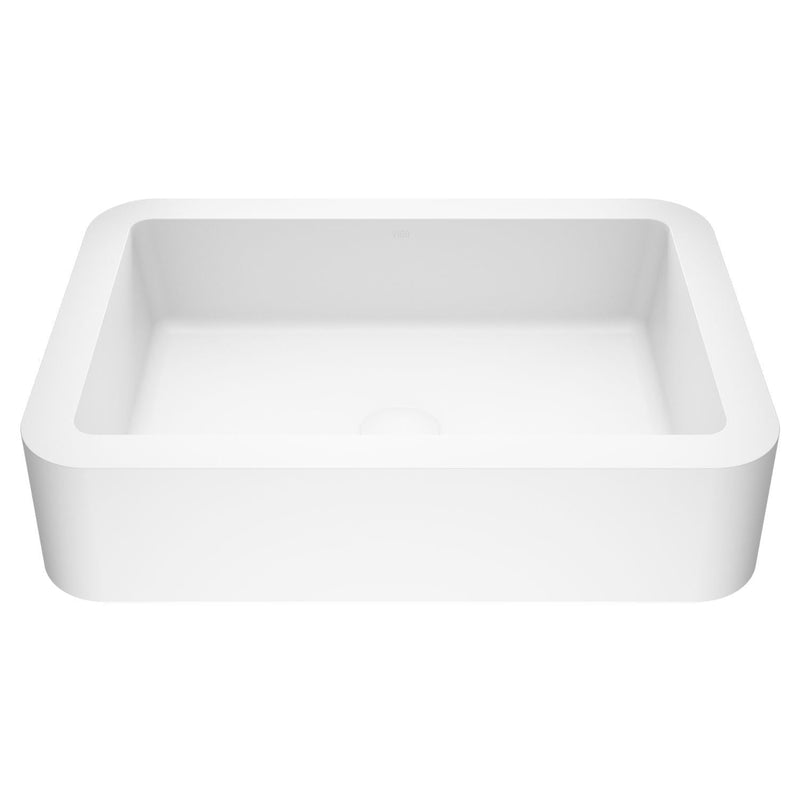 VIGO Petunia Matte Stone Rectangular Composite Vessel Bathroom Sink/Basin with Rounded Edges & Deep Bowl, White Y7