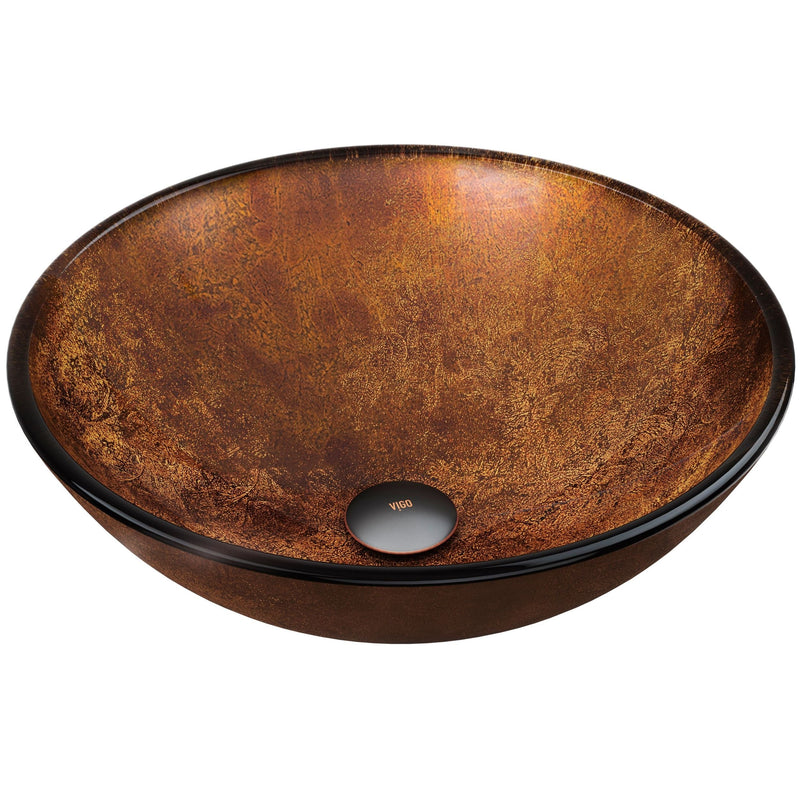 VIGO Round Glass Vessel Bathroom Sink/Basin with Deep Bowl, Russet A8