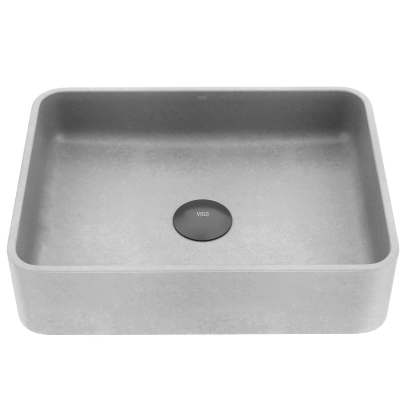 VIGO Segovia Gothic ConcretoStone 16x12-in Deep Grey Bathroom Sink/Basin with Rectangular Vessel G0
