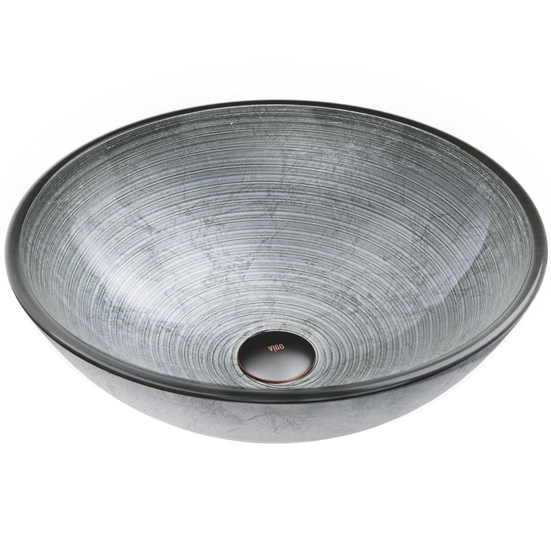VIGO Simply Glass Round Vessel Bathroom Sink/Basin with Deep Bowl, Gray E3