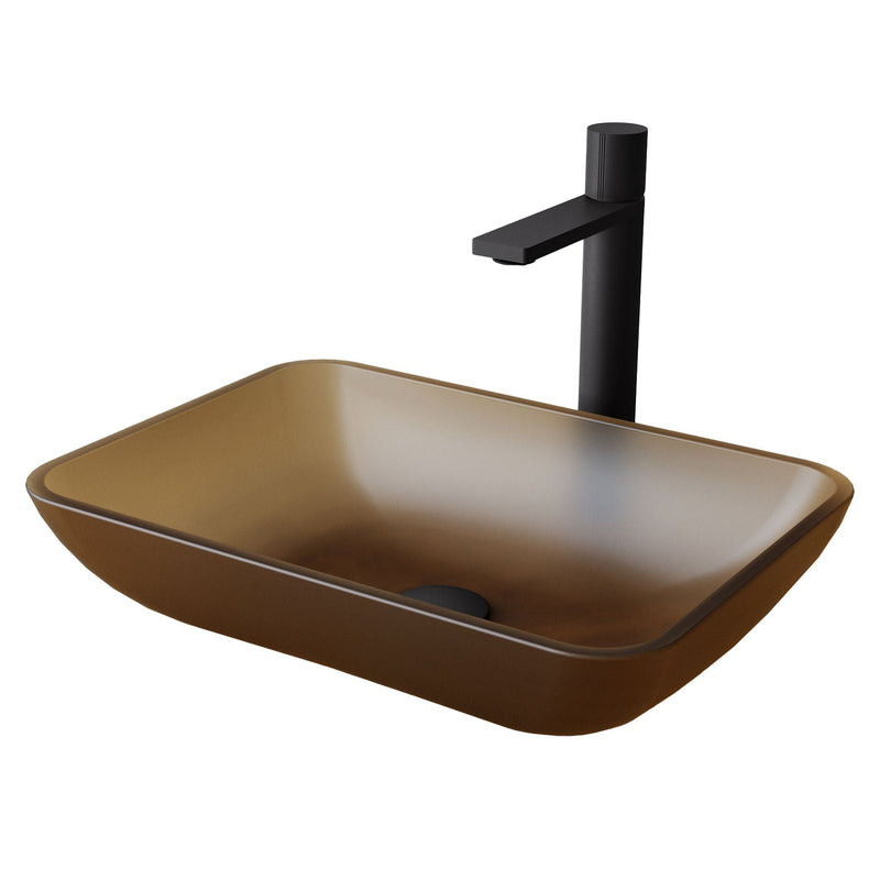 VIGO Sottile MatteShell Amber Bathroom Sink/Basin Set with Gotham Faucet and Glass Vessel O1