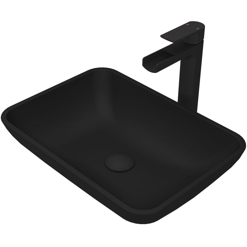 VIGO Sottile MatteShell Blue Bathroom Sink/Basin Set with Amada Faucet and Glass Rectangular Vessel Y2