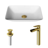 VIGO Sottile MatteShell White Bathroom Sink/Basin Set with Amada Faucet and Glass Rectangular Vessel