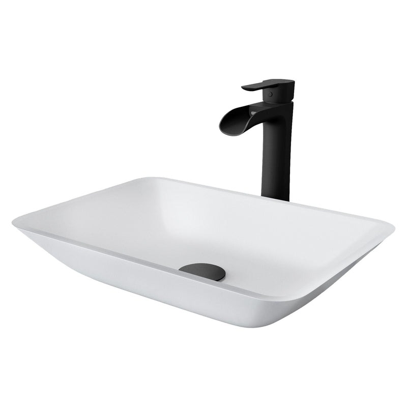 VIGO Sottile MatteShell White Bathroom Sink/Basin Set with Niko Faucet and Glass Rectangular Vessel K5