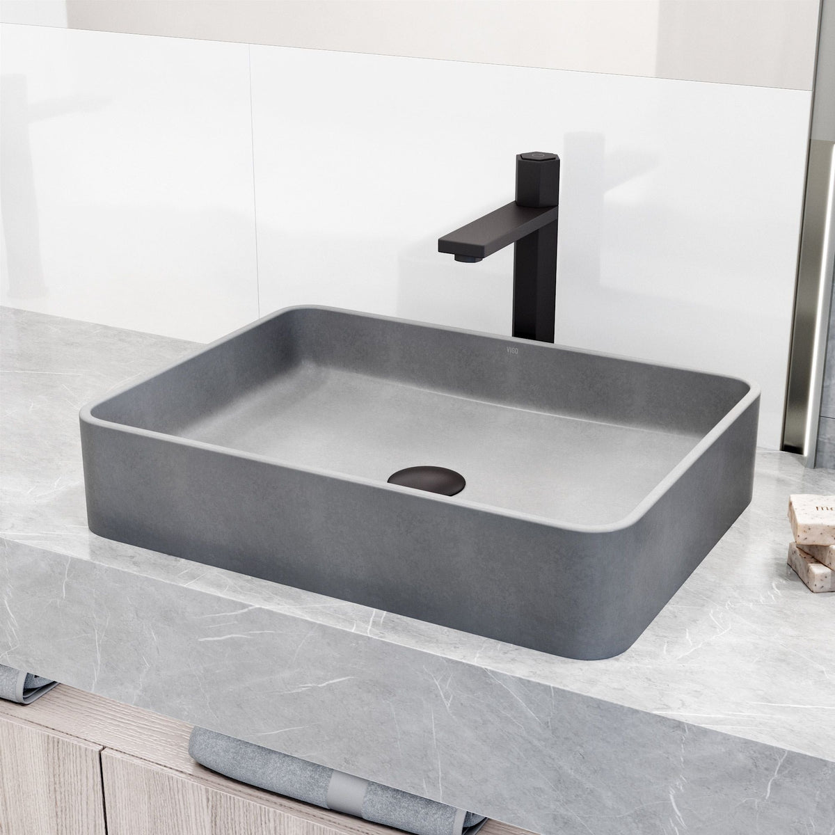 VIGO Tarragona Gothic ConcretoStone 19x14-in Deep Grey Bathroom Sink/Basin with Rectangular Vessel