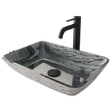 VIGO Titanium Glass Slate Grey Bathroom Sink/Basin Set with Lexington Faucet and Rectangular Vessel