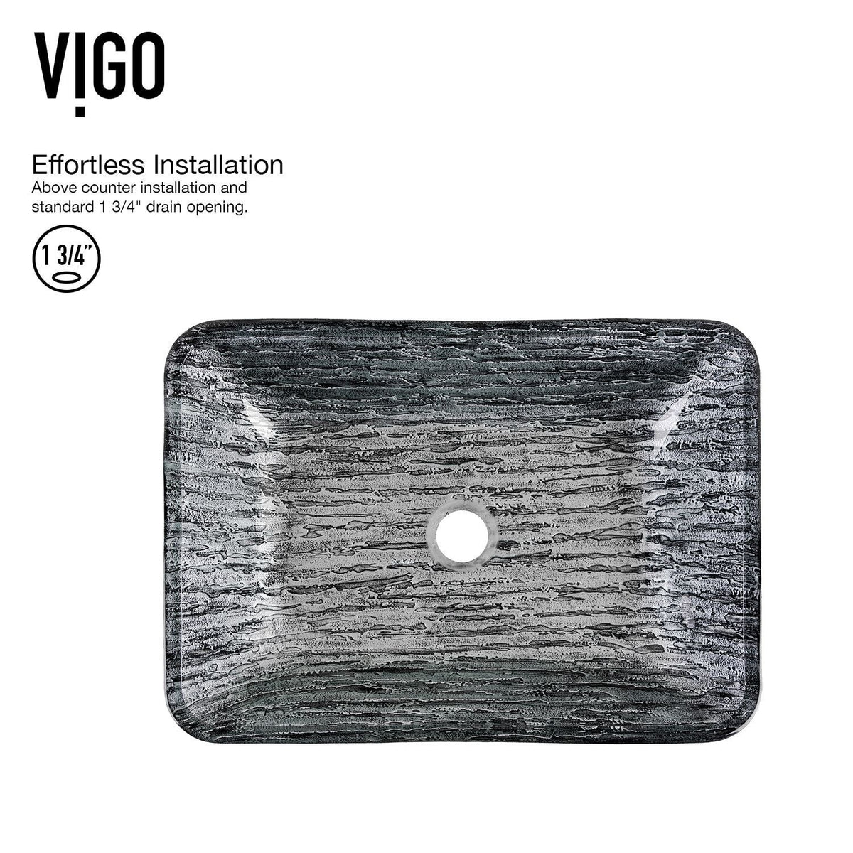 VIGO Titanium Glass Slate Grey Bathroom Sink/Basin Set with Lexington Faucet and Rectangular Vessel