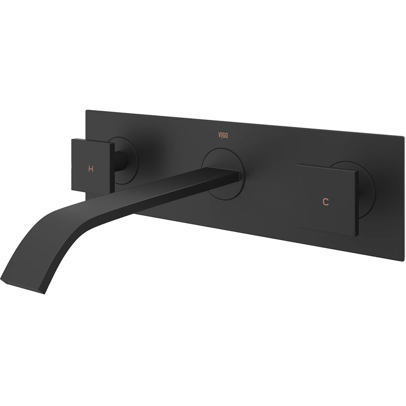 VIGO Titus Wall Mount Dual Handle Bathroom Sink Faucet, Eco-Friendly 1.2 GPM Flow Rate, Matte Black U2