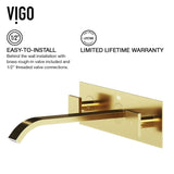 VIGO Titus Wall Mount Dual Handle Bathroom Sink Faucet, Eco-Friendly 1.2 GPM Flow Rate, Matte Brushed Gold