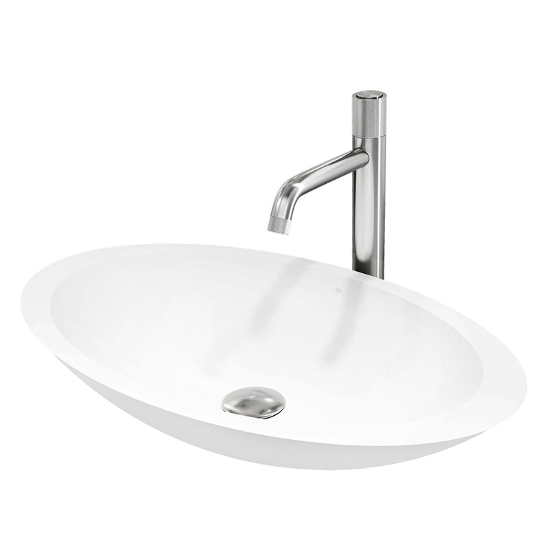 VIGO Wisteria MatteStone White Bathroom Sink/Basin Set with Apollo Faucet and Oval Composite Vessel C2