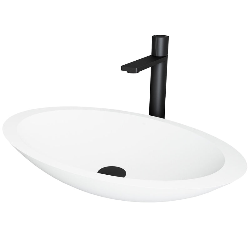 VIGO Wisteria MatteStone White Bathroom Sink/Basin Set with Gotham Faucet and Oval Composite Vessel I4