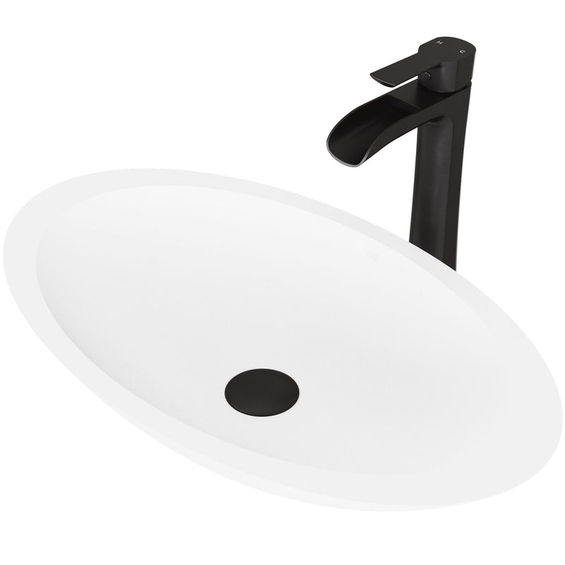 VIGO Wisteria MatteStone White Bathroom Sink/Basin Set with Niko Faucet and Oval Composite Vessel I1