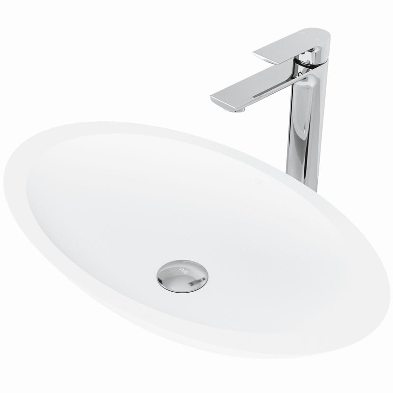 VIGO Wisteria MatteStone White Bathroom Sink/Basin Set with Norfolk Faucet and Oval Composite Vessel X3