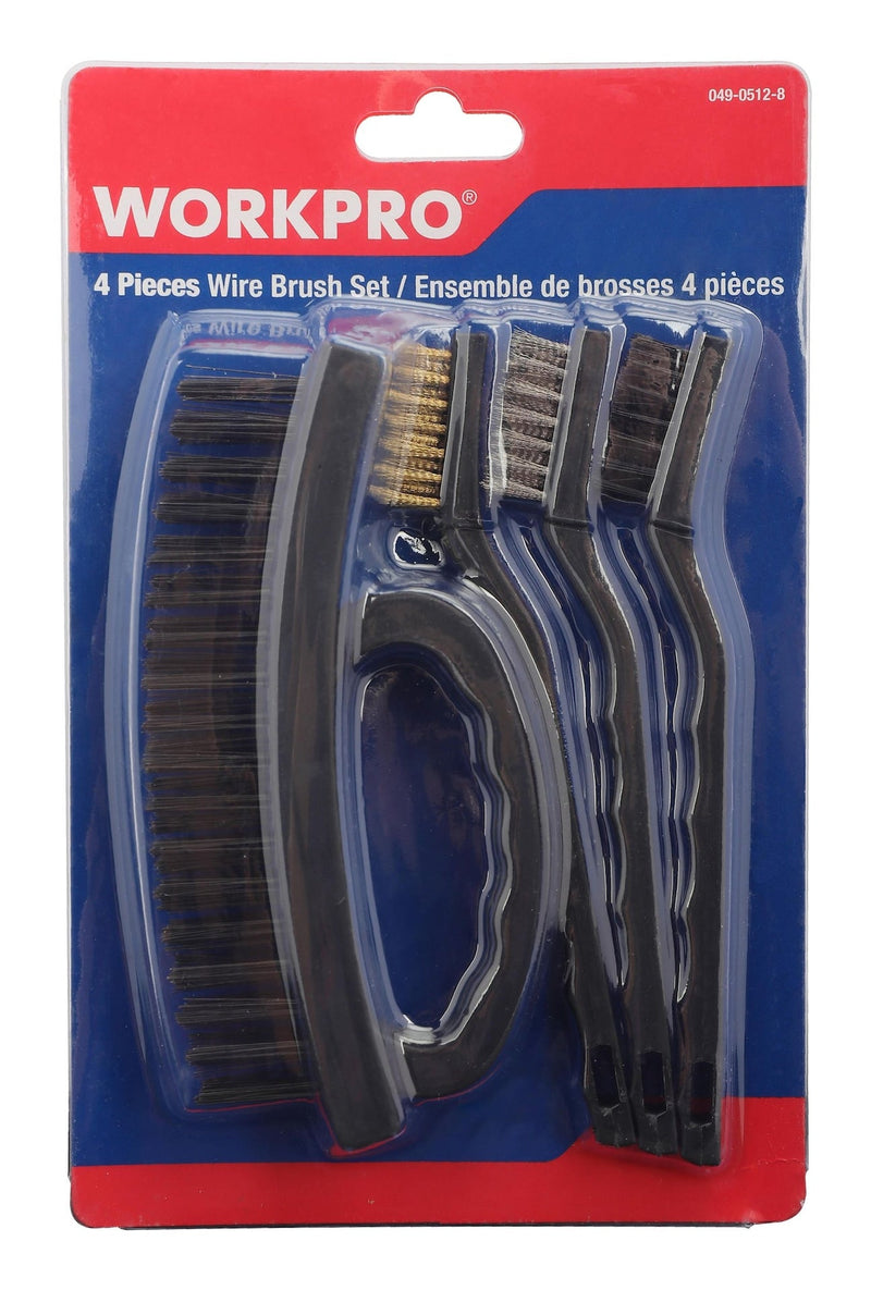 Workpro Carbon Steel Wire Cleaning Brush Set, Removes Paint, Rust & Dirt From Metal, 4-pc O9