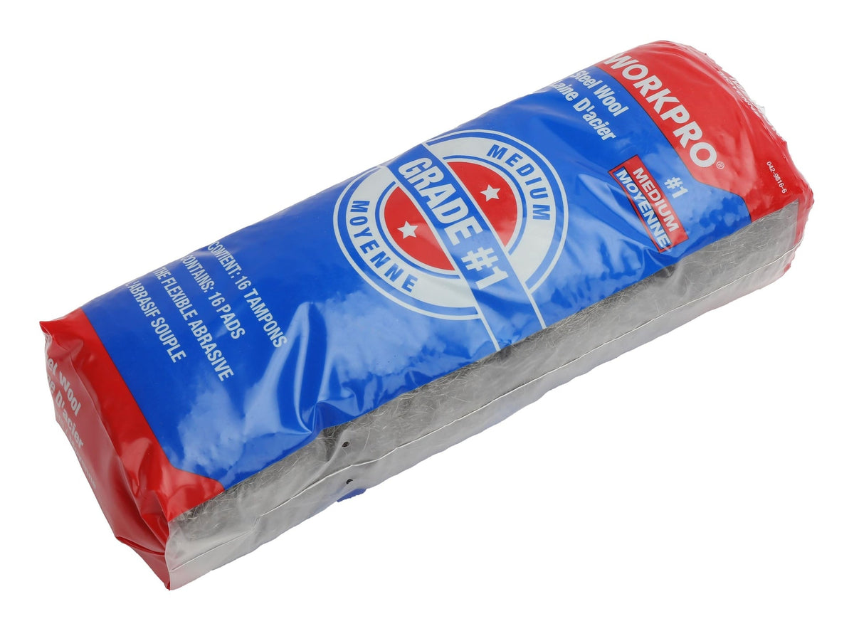 Workpro Steel Wool Pads, Surface Cleaning, Preparation & Rust-Removal, Medium Grade, 16-pk