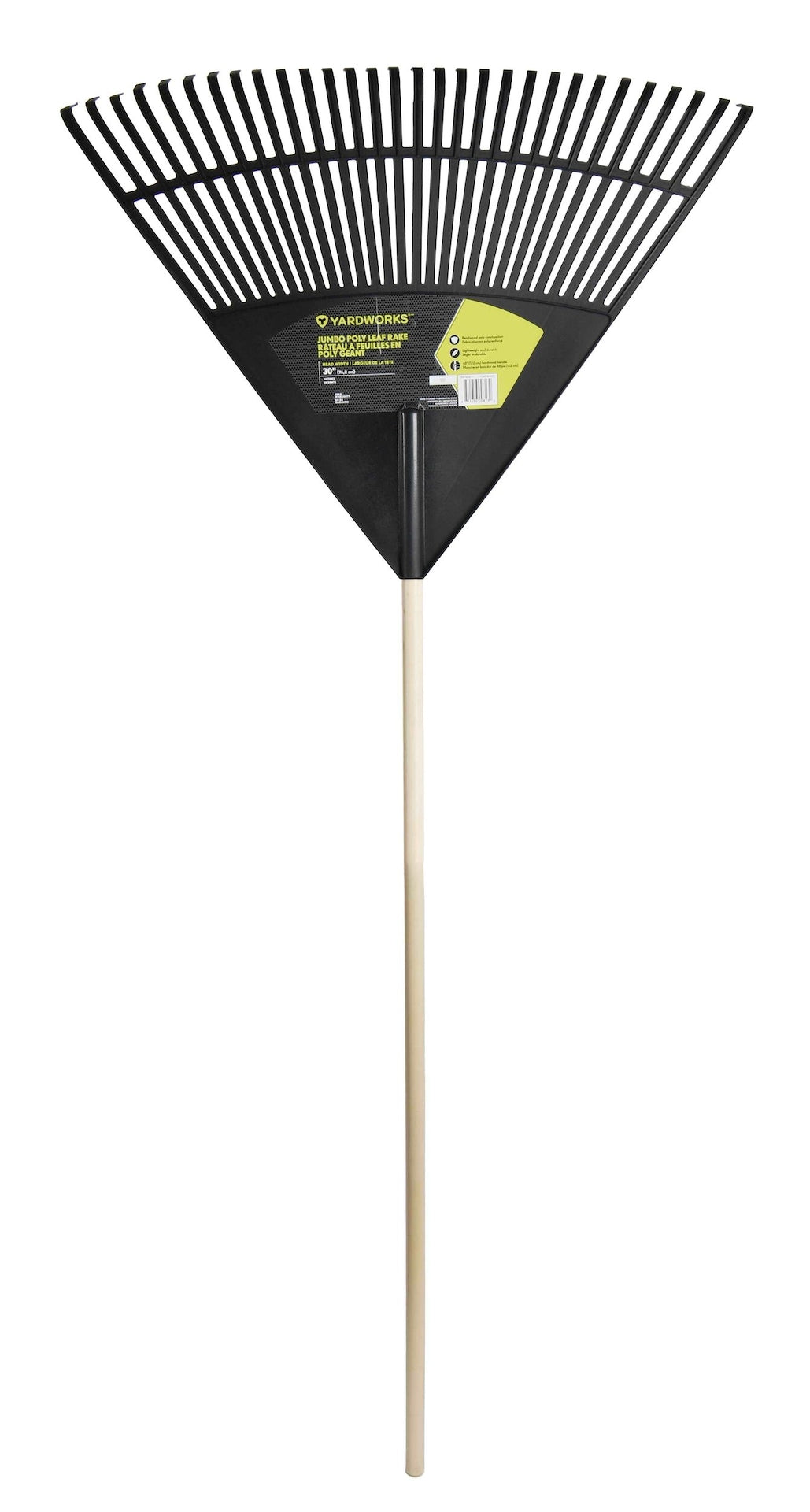 Yardworks 30-Tine Jumbo Leaf Rake with Hardwood Shaft, 30-in