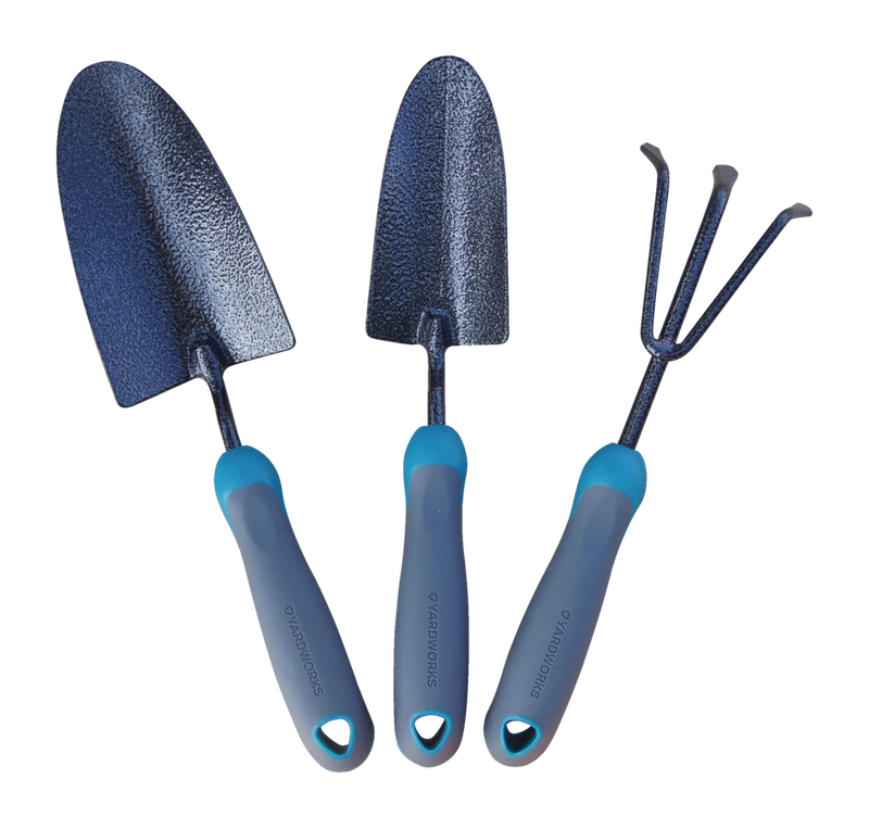 Yardworks Carbon-Steel Garden Tool Set with Rubber Handles, Hammertone Finish, 3-pc X7