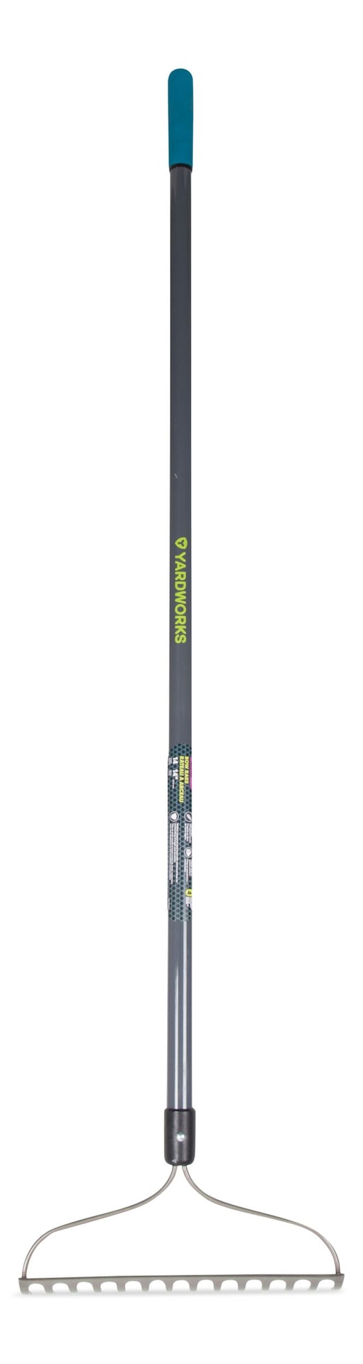 Yardworks Metal 14-Tine L-Shaped Bow Rake, 60-in, Fibreglass Shaft E9