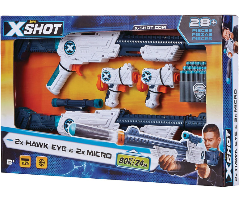 ZURU X-Shot Double Hawk Eye & Micro Foam Dart Blaster Combo Pack with 24 Darts, Ages 8+ K5