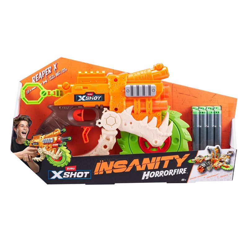 Zuru X-Shot Insanity HorrorFire Reaper X Dart Blaster with Saw Blade, Includes 8-Darts, Ages 8+ R2