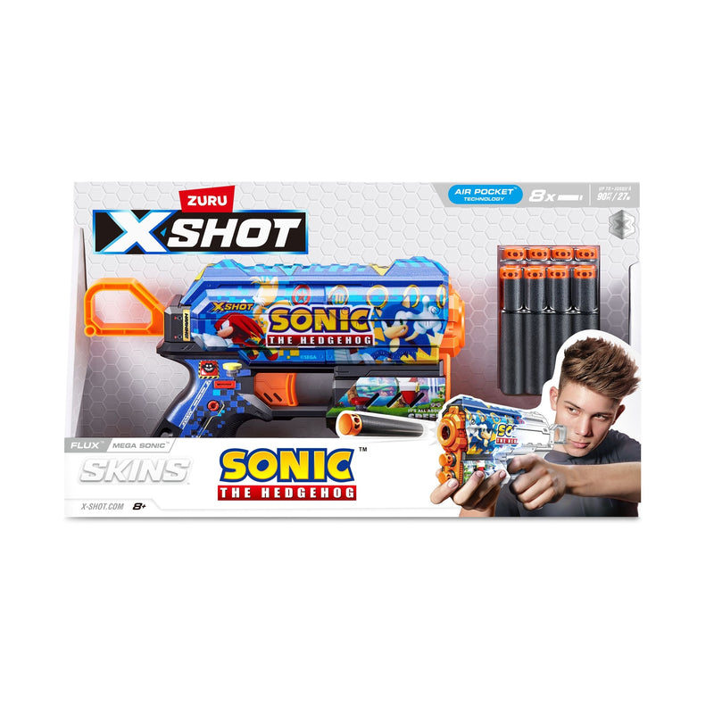 Zuru X-Shot Skins Sonic the Hedgehog Flux Blaster, Includes 8 Darts, Ages 8+ Q8